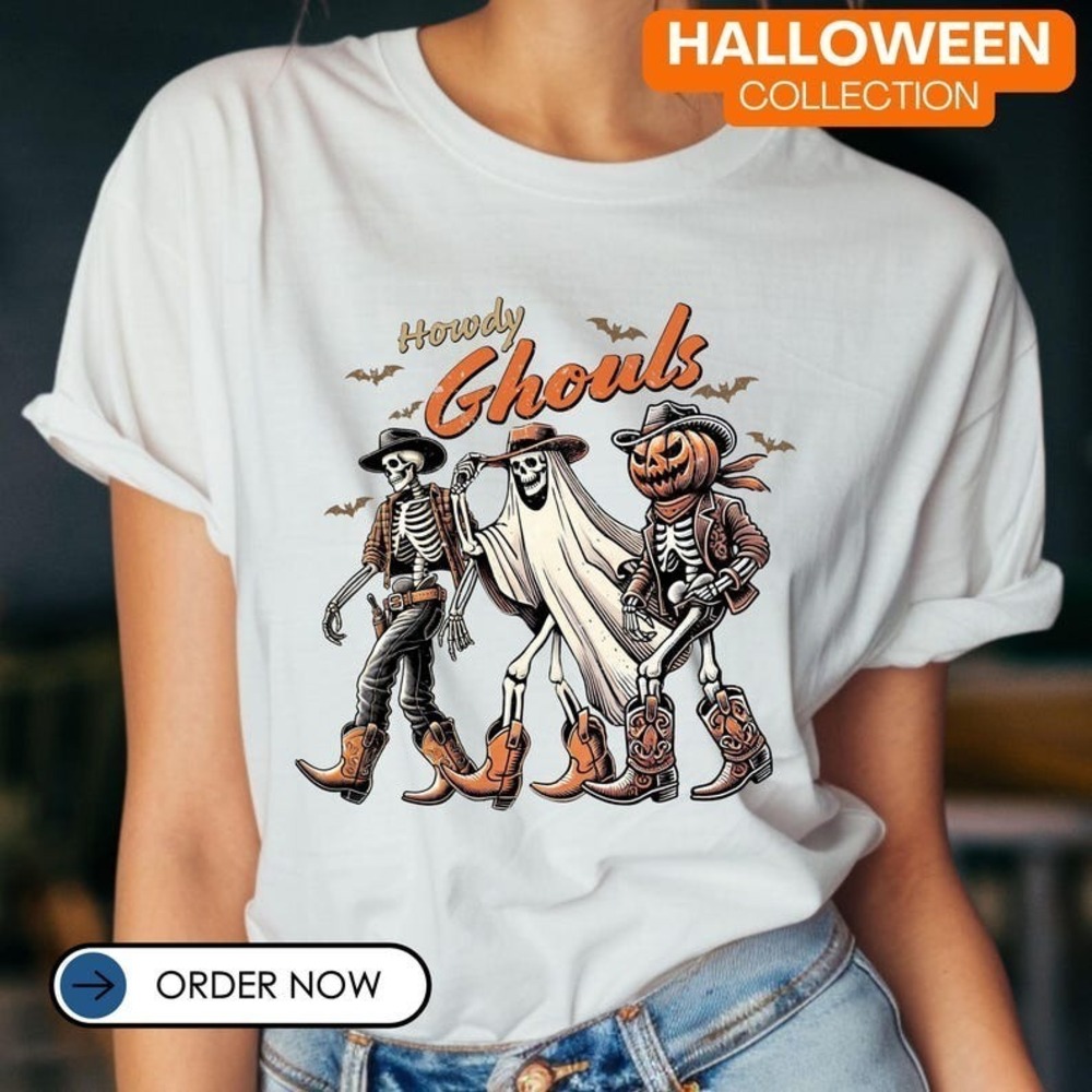 Western Halloween Howdy Ghouls Shirt Spooky Cowboy Ghost Vintage Unisex T-shirt